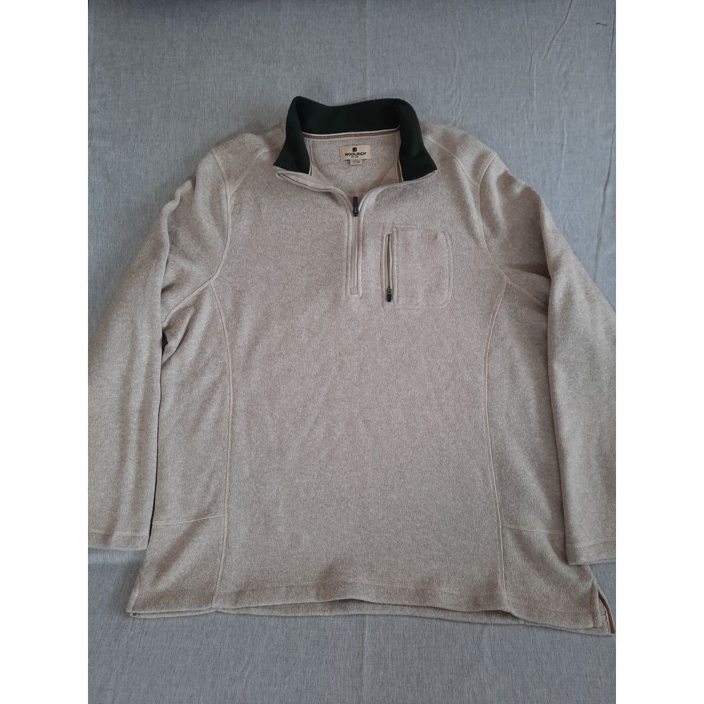 Woolrich Men's 2XL Fleece 1/4 Zip-Up Collared‎ Sweater Pocket Cream Polyester